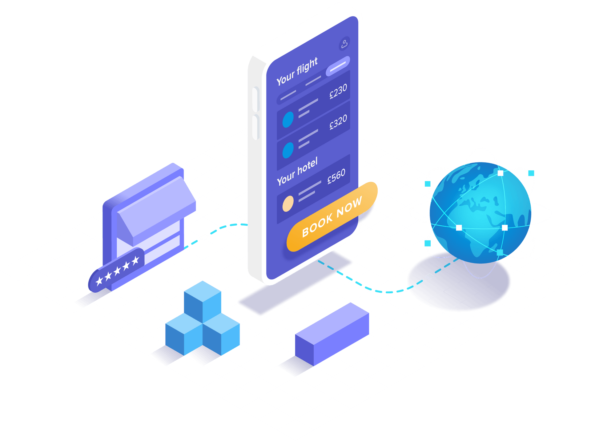 Isometric illustration showing travel app